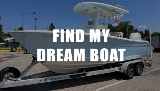 Image of a boat with text reading, "Find My Dream Boat"